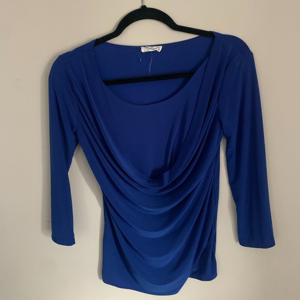 Prospect Blvd Satin Royal Blue Work Drape Blouse